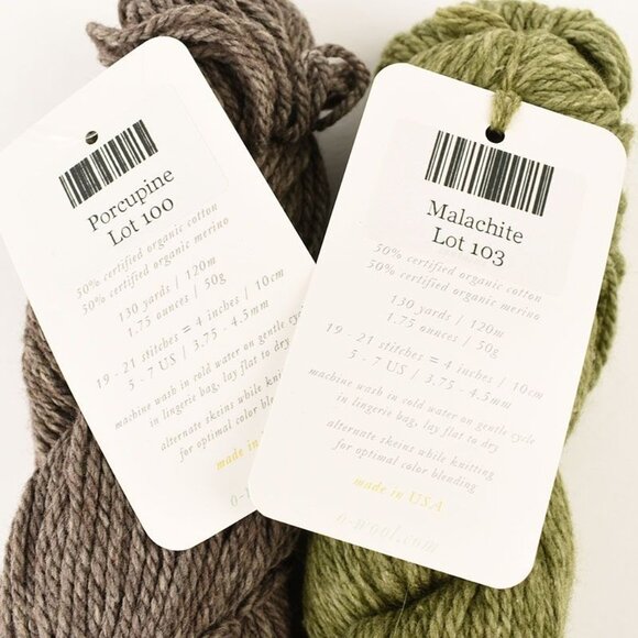 O-Wool Balance Yarn 2 Skeins Organic Cotton Wool Blend Porcupine Malachite - Picture 3 of 3